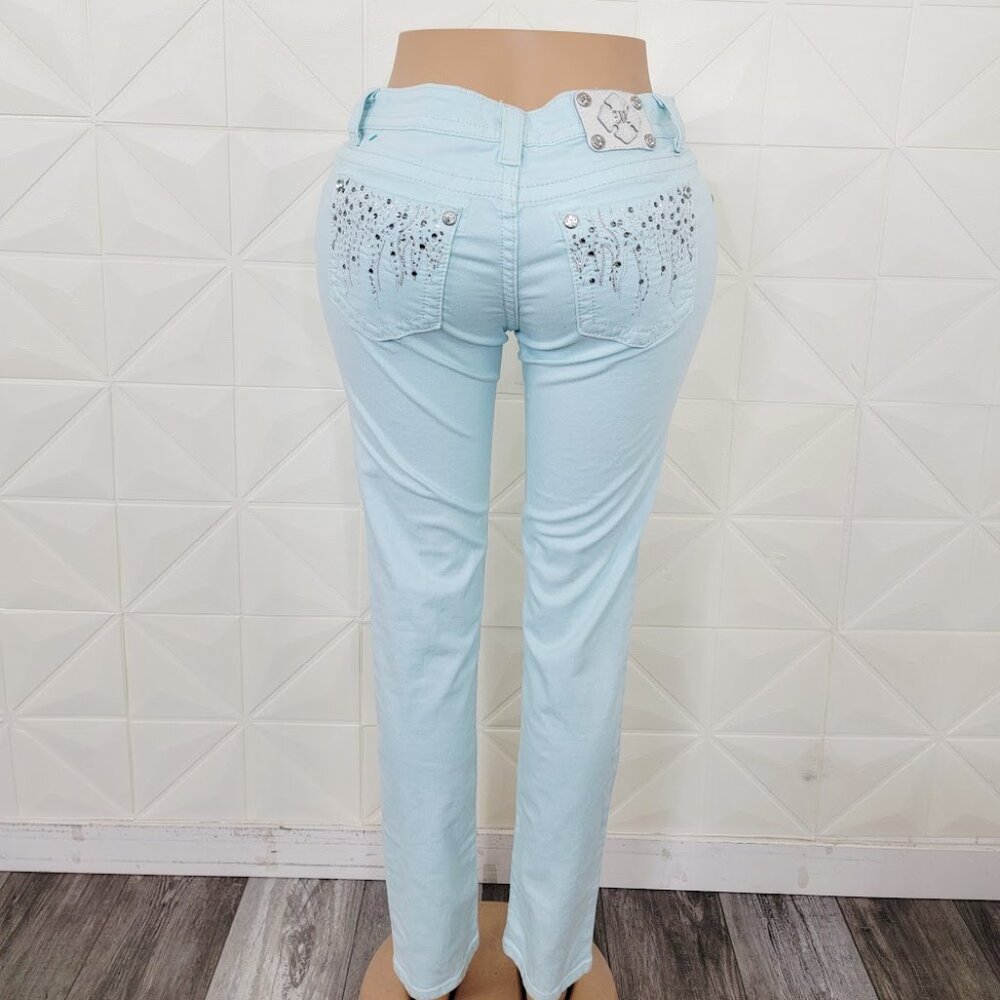 Miss Me Light Blue Skinny Jeans with Embellished Back Pockets - Picture 4 of 9